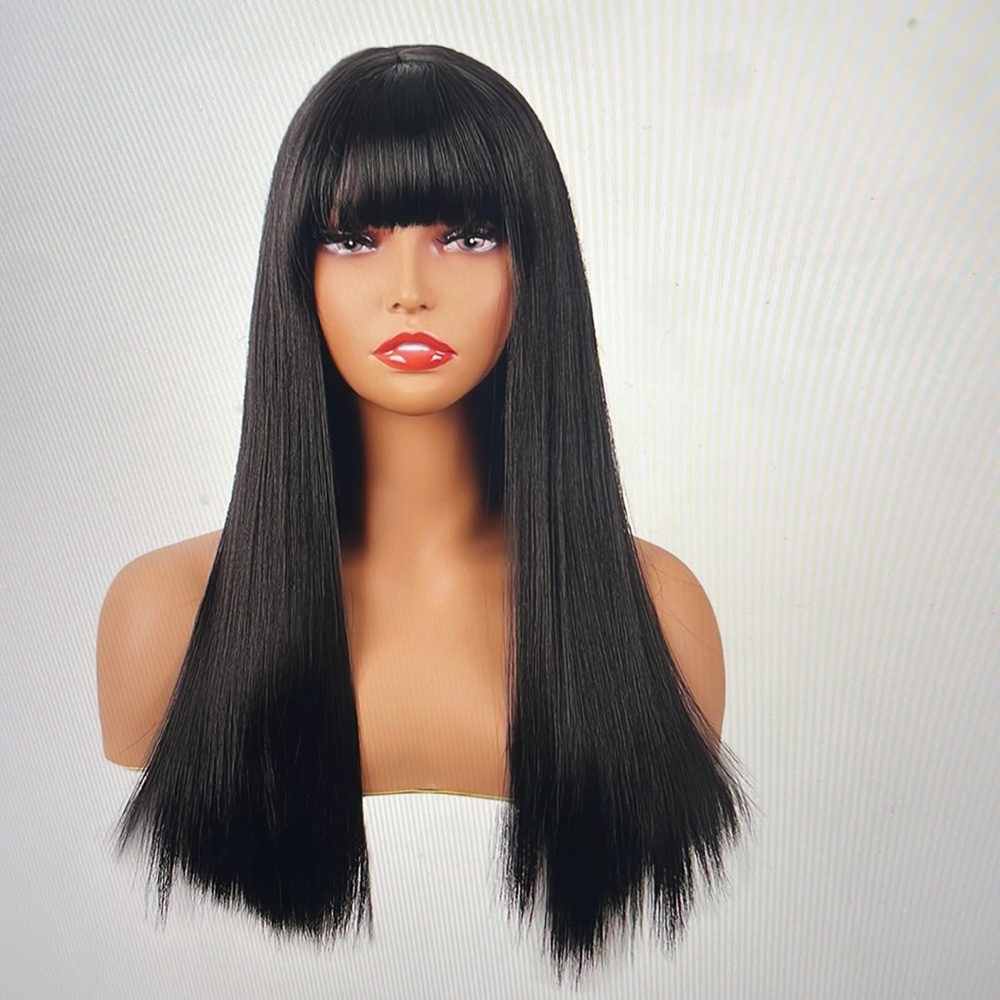 Straight wigs with bangs in red & black